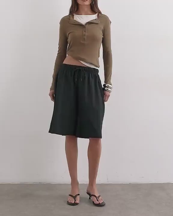 Topshop washed long line tie detail shorts in black
