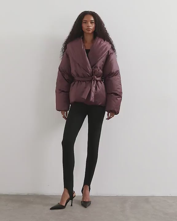 Topshop shawl neck belted padded jacket in fig