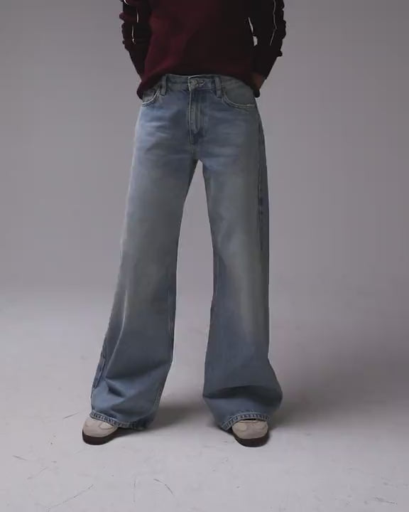 Topshop Horizon wide leg mid rise jean in bleach