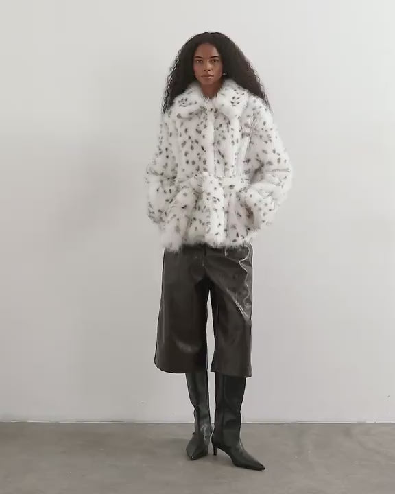 Topshop faux fur short belted coat in spot