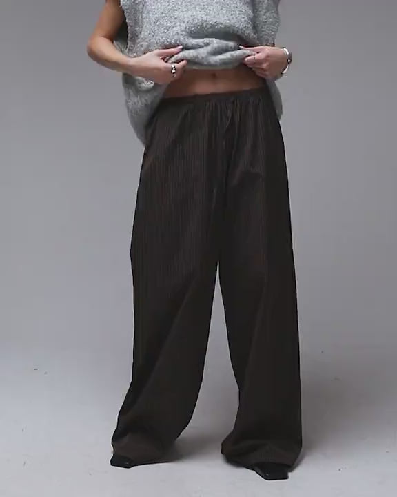 Topshop drawstring waist relaxed trouser in brown stripe