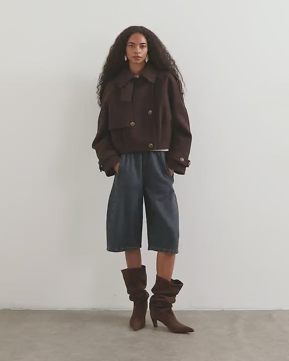 Topshop cropped wool blend trench in brown