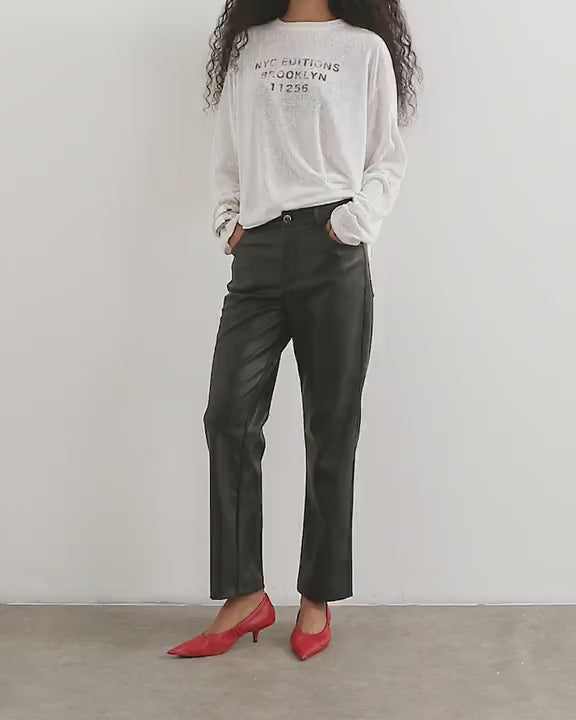 Topshop faux leather straight leg trousers in black