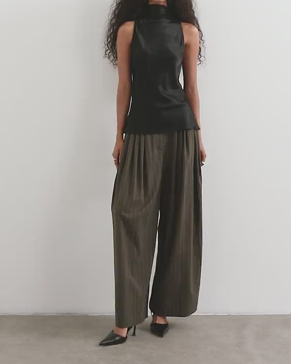 Topshop super wide leg trouser in chocolate stripe