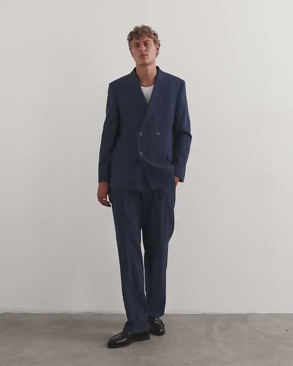 Topman relaxed fit pinstripe double breasted blazer in navy