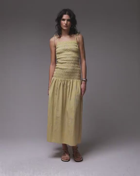 Topshop Cami shirred midi dress in yellow check