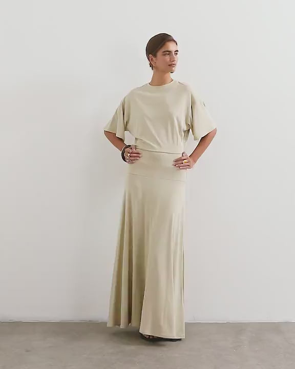 Topshop viscose blend jersey dropped waist maxi dress in stone