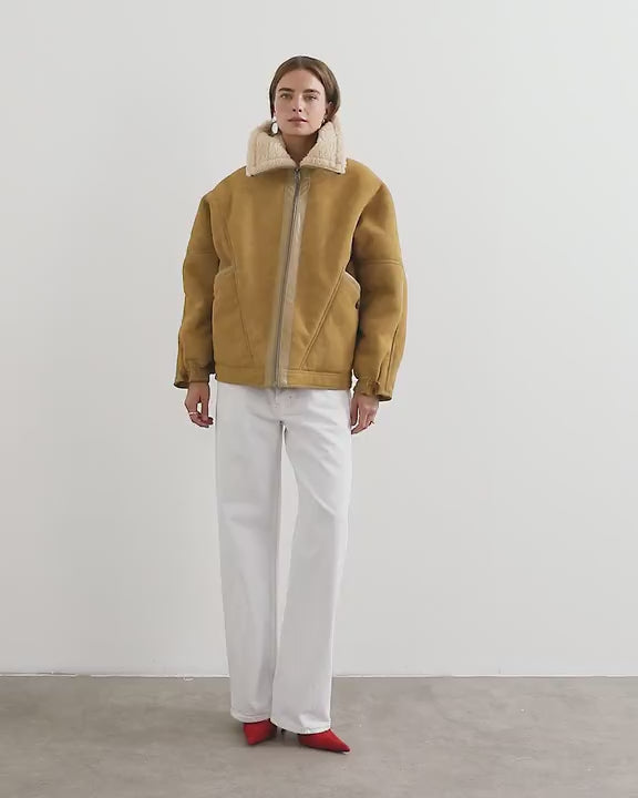 Topshop ovoid shearling jacket in tan