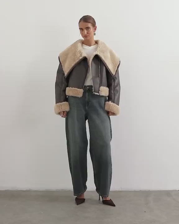 Topshop shearling oversized collar in brown