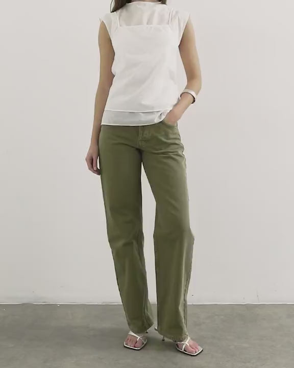 Topshop Ember low rise straight jean in khaki